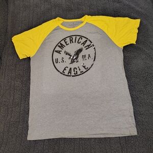 American Eagle Outfitters Gray Tee with Yellow Sleeves